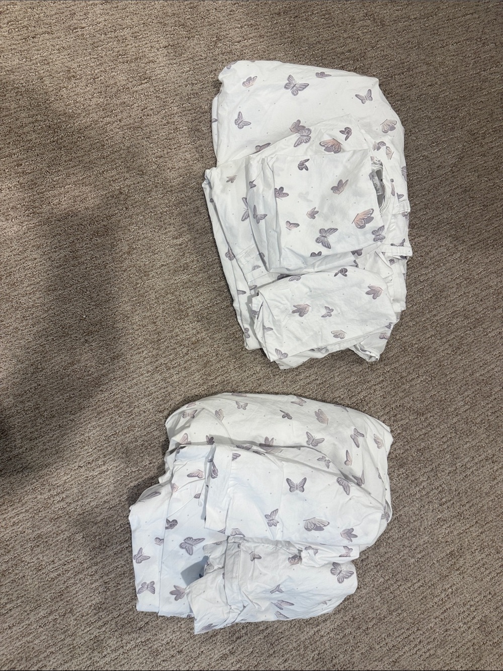 Pottery Barn Kids White Bedding with Lavender Butterfly Print - 2 full sets